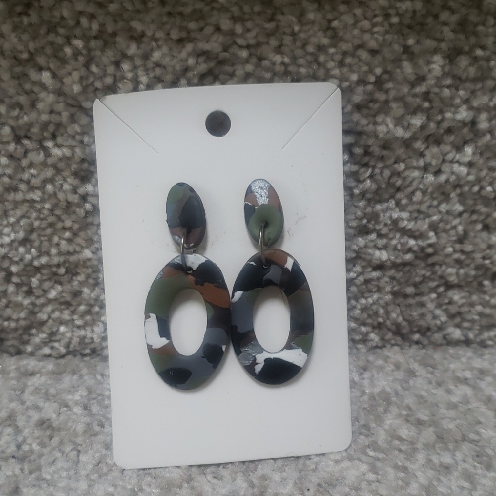 Camouflage Oval Drop Earrings Clay